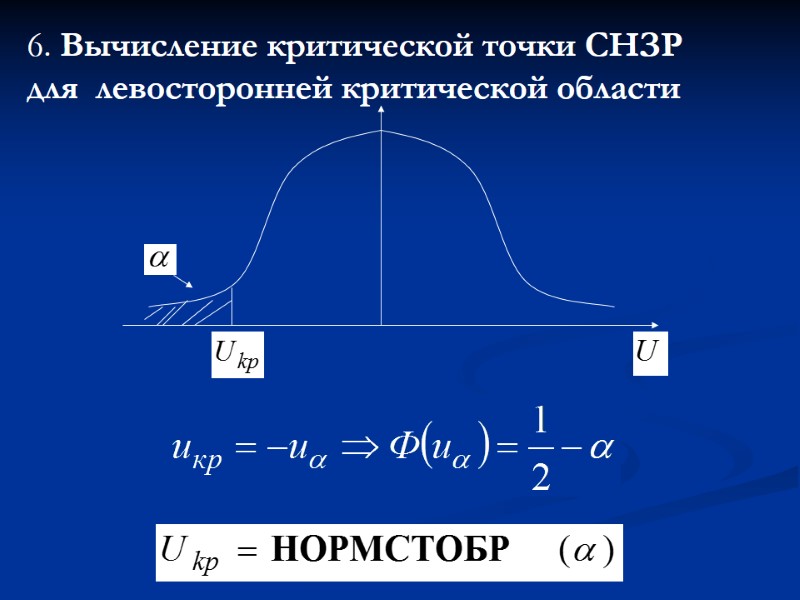 6. Вычисление критической точки СНЗР для левосторонней критической области 6. Вычисление критической точки СНЗР для левосторонней критической области
